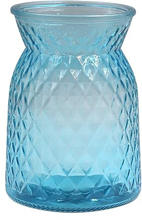 OFFIDIX Vase de fleurs en verre texturé en treillis moderne conique pour table, décoration d'intérieur, bureau, mariage, salon (bleu)