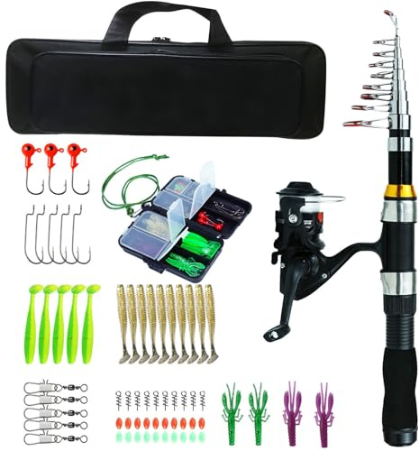Canne à pêche et moulinet combinés | Ensemble canne à pêche portable et moulinet avec étui | Canne à pêche et moulinet pour pêcheurs, kit de pêche pour adultes, voyage, eau salée, eau douce Anulely