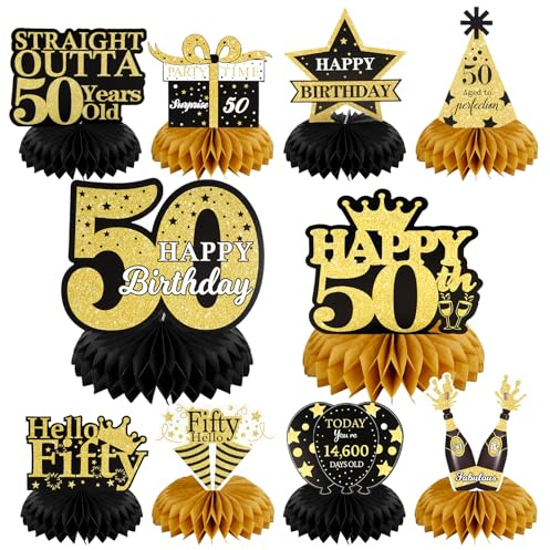 10 Stück Deko 50 Geburtstag Mann, Tischdeko 50. Geburtstag Frauen | Bienenwabe Mittelstück Geburtstag Deko, Geburtstag Männer Deko für Männer Frauen Party Dekoration