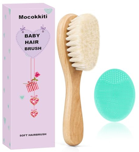 Mocokkiti Baby Hair Brush, Goat Bristles Brush and Baby Cradle Cap Brush Set for Cradle Cap Wood Bristle Brush for Newborns and Toddlers (2 Piece)