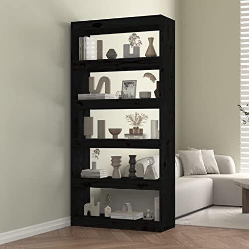 CKioict Eckvitrine Modernes Standregal Wohnzimmermöbel Bücherregal/Raumteiler Schwarz 80x30x167,4 cm Massivholz Kieferfür Wohnzimmer, Schlafzimmer, Büro