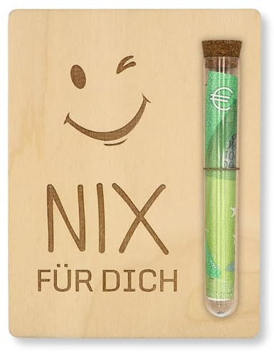 ZUKLA Verpackung für Geldgeschenke NIX für dich - 13 x 10 cm - mit Reagenzglas - Nix Geschenk - Geldgeschenk Verpackung Holz - Geschenkgutschein