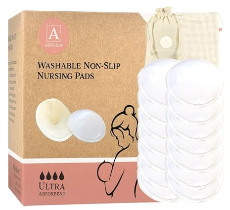 Azollia Rutschfeste Stilleinlagen, 14 waschbare Bio-Baumwolle, auslaufsichere Stilleinlagen, wiederverwendbar, weich, saugfähig, trocken und umweltfreundlich
