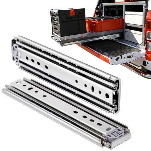 VAGUDE Heavy Duty Drawer Slides 12 14 16 18 20 22 24 26 28 30 32 34 36 40 44 48 52 56 60 Inch 500 Lbs Side Mount Full Extension Ball Bearing Rails Rail Tool Box Runner (No Lock) -Width:76mm, 14 Inch