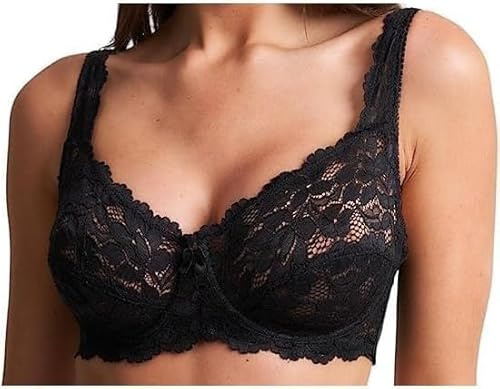 HAJRA® Women’s Floral Lace Push-Up Bra: Enhance Your Everyday Comfort with This Underwired, Full-Coverage Bra Featuring Soft Cups and Adjustable Straps. (UK, Cup & Band, 36, DD, Black)