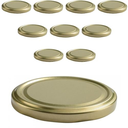 mikken 10 Deckel TO 82/8,5 cm für Marmeladengläser Twist-Off Ersatzdeckel Schraubdeckel für Sturzgläser und Einmachgläser Gold