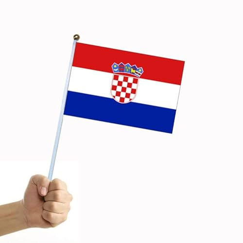 Rockreyoa Mini Handgehaltene Flaggen World Stick Flaggen Hand Mini Flagge Kleine Nationalflaggen für Paraden, Sportwettbewerbe, internationale Feiertage, Flaggen der Welt Kroatien