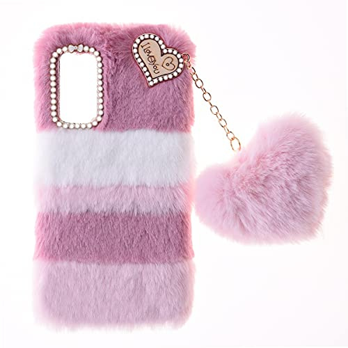 SNCLET Coque pour TCL 505 Coque de Protection Fluffy Fur Plush Housse TPU Bumper Etui Antichoc Soft Warm Love Bling Diamant Cover Fluffy Fur Skin Case Phone Case pour TCL 505,Collage Rose