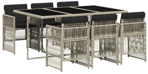 Keyroto Rattan Sitzgr, Gartenöbel Polyrattan, Gartesch mit Sthlen & Kissen, Gartenrnitur Sitzgnitur, Essgppe Outdoor Hellgrau