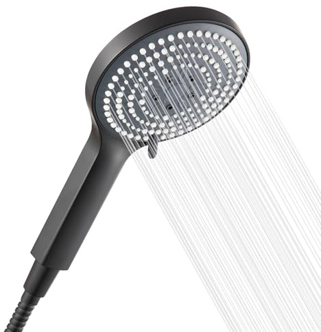 OFFO Shower Head and Hose 1.5m, 6 Modes Handheld Shower Head Large Powerful Boosting Handheld Showerhead for Low Water Pressure ShowerHead,Matte Black