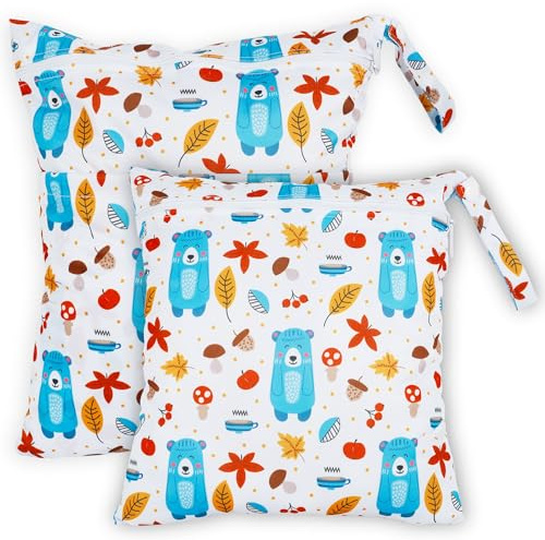 Loscarol 2 Stück Wetbag Groß Kindergarten für Baby Personalisiert Nappy Bag | Lässig Nasstasche Wechselwäsche Schwimmsachen wasserdichte Windeltasche, Klein Bikini Wet Bag Schwimmen Set (Bear)
