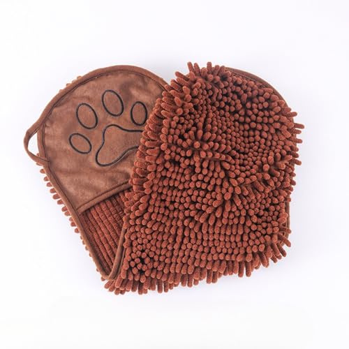 Hundehandtuch Handschuh Hund Katze Schnell-Trocknendes Korallenfleece Handtuch Badehandtuch mit Taschen, 60x22CM Weiches Saugfähiges Haustier Hundehandtuch (1 Braun,60x22CM)