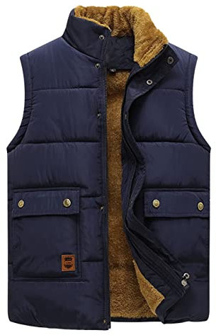 KONG JIMFAN Herren Winterjacken Outlet Sale Steppweste Herren Bequem Herren Weste Stehkragen Outdoor Jacke Outdoorweste Multi Taschened Ärmellos Jacke Übergangsweste Daunenweste(Blau,4XL)