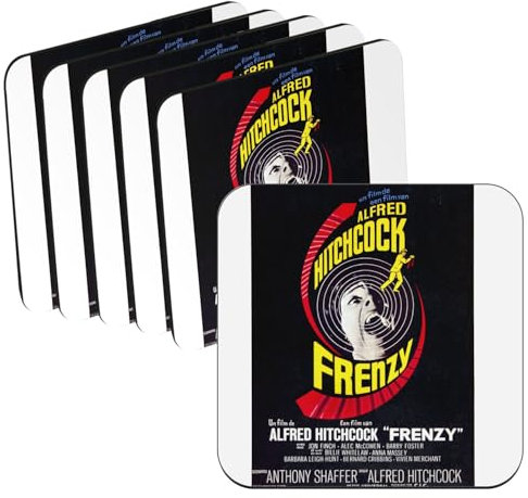 Sous Verre en Bois – Frenzy Alte Filmposter Horror, Retro, Kino-Poster, Vintage, 6 Stück (95 x 95 mm)