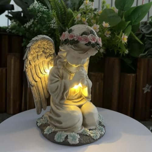 Cymwer Figuras de jardín de ángel Solar, luz Solar de ángel de oración, decoración de Tumbas, decoración de jardín de Cementerio, decoración de Escultura de ángel de Hadas, césped, Patio, Te