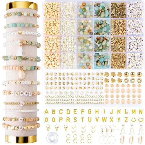 Barlone Naturstein Perlen zum Auffädeln, Edelstein Perlen für Armbänder Selber Machen, Schmuck Selber Machen Set, Perlenset für DIY Armband Halskette Ohrringe Schmuckherstellung