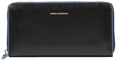PIQUADRO – Portafoglio Donna Grande con Zip in Pelle – Colore Nero – Elegante e Capiente