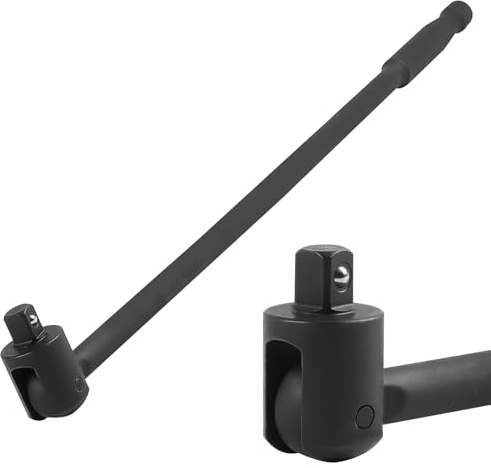 MIGUBIGU 1 Stück Gelenkgriff 1/2 600 mm, Radmutternschlüssel mit Flexiblem Kopf, Extra Langer Gelenkhebel, Drehmomentschlüssel 1/2, Breaker Bar, Radschlüssel für Autoreparaturen, Reifenersatz,Schwarz