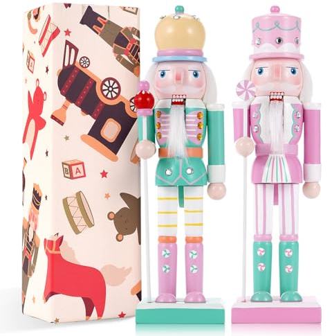 VorFor 2-Piece Set Nussknacker Figur,25CM Nussknacker Weihnachten Decoration,Solid Wood Crafts Deko Ornament Gift,Nußknacker Figur Home Fireplace Decoration Weihnachtsdekorationen.