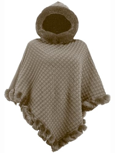 crazy bean Poncho Donna Invernale Caldo Elegante Mantella Scialle in Maglia Girocollo con Cappello Coperta Calda Invernale Kaki