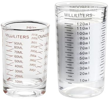 Guyode 2 Pièces Verre Doseur Cuisine Transparent Verre Mesureur Cuisine Doseur Lessive Liquide, Cocktail Cup Measuring Cups Boite Doseuse Lait Poudre Kitchen Tools Gadgets Carafe 120 ml et 90 ml