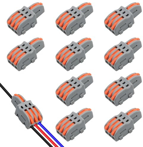 Cjueiom 10 connettori a leva 1 in 3 uscite, morsettiere elettriche a giunzione rapida, connettori a pressione compatti e riutilizzabili per progetti fai da te, divisione sicura dei fili per cavi da