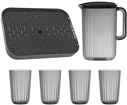 Jarras de agua | Jarra transparente con tapa de 2 litros, incluye 4 vasos | y bandeja de servir de ABS sin BPA, gran apertura, fácil de , hogar, oficina o picnic