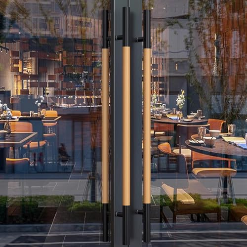 Set di 1 paio di maniglie in acciaio inox, lunghezza 1000 mm, con impugnatura in legno, per porte di ufficio e ingresso, durevoli ed eleganti (D+finitura in titanio)