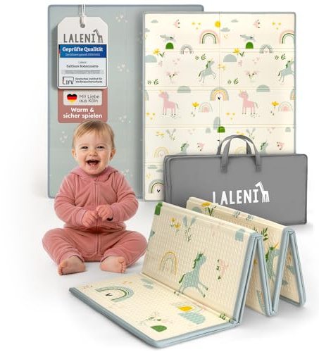 Laleni tappeto gioco bambini pieghevole 120x150x1cm - tappeto bambini impermeabile - tappeto gioco neonato isolante - morbido e protegge dal freddo del pavimento outdoor e indoor - design arcobaleno