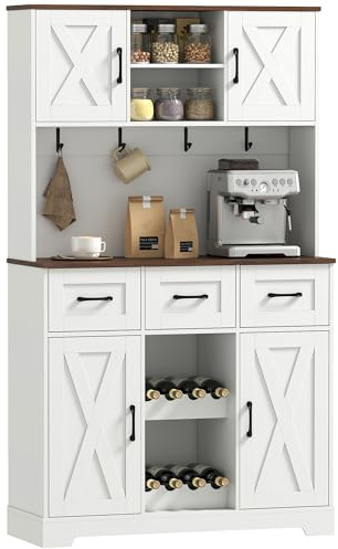 HOMCOM Alacena de Cocina Alta 4 Puertas 3 Cajones Blanco 100x38x172 cm