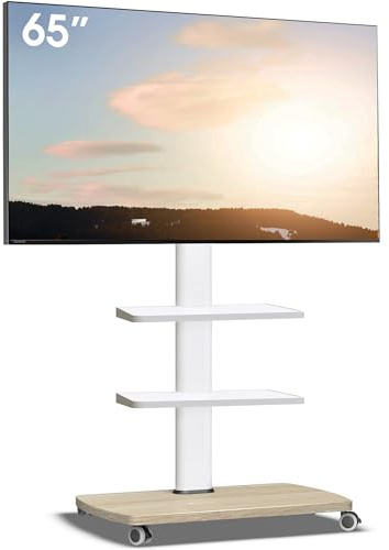 AOKCOS Support TV roulettes pour TV de 32-65 Pouces - Support TV sur Pied Plus Haut 1240 MM-1420 MM Pivotant 60° Inclinaison 12° jusqu'à 40 KG Max. VESA 400x400mm