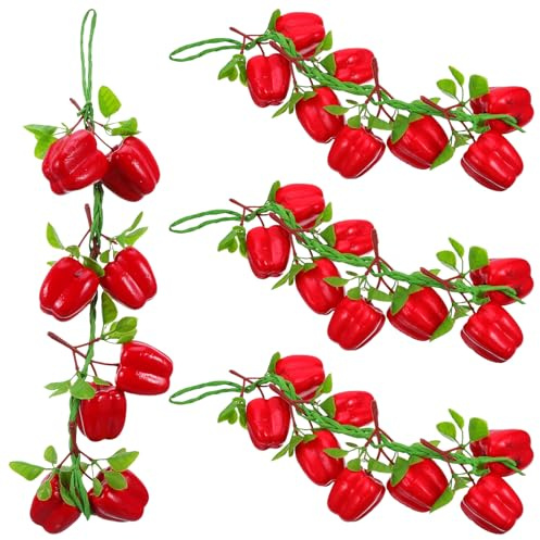 Levemolo 4pezzi Mini Decorazioni di Peperoni Artificiali Filo di Peperoni Finti Appesi Ghirlanda di Ortaggi da Frutteto Decorazione di Verdure per Cucina e Festa
