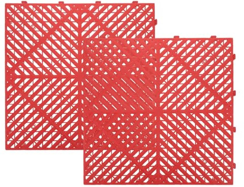 FIXOSHEE Lot de 2 Dalles de Sol Emboîtables en Plastique Rouge pour Garage – Caillebotis de Drainage Antidérapant Modulable 4S Tapis de Sol Résistant pour Station de Lavage Auto et
