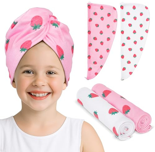 Unicorn Castle 2 Pack Kids Microfibre Hair Towel Wrap, Absorbent | Rapid Drying Hair Turban with Button for Kids, Ideal for Daily Baths, Swimming, Travel and Wet Hair Care