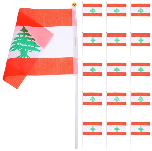 ROMISBABA 20 Petits Drapeaux Libanais sur Bâtons en Polyester, pour Décorations de Fête et Manifestations