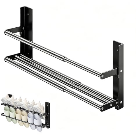 Qnbonrich 37-67cm Ausziehbar Schuhablage, Schuhregal Wandmontage 2 Ebenen, Wand Platzsparend, für 6 Paar Schuhe, für Schlafzimmer und Wohnzimmer, Wohnwagen,Badezimmer und Korridor