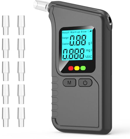 Wagxoey Alkoholtester Digital, Präzises Promillemessgerät mit LCD & Sprachansage mit 10 Mundstücken Digitaler LCD-Anzeige, Atemalkoholtester Heim Partygebrauch