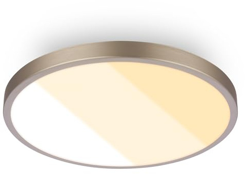 BRILONER - LED Deckenlampe, Warmweiß bis Neutralweiß, IP44 Spritzwasserschutz, Sehr hell, Deckenleuchte, Feuchtraumleuchte, Deckenlampe Badezimmer, Badezimmer Lampe, Küchenlampe, 24x6 cm, Nickel-matt