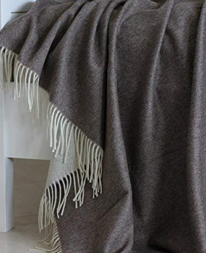 Alpenwolle Kaschmir Plaid Doppelseitig Braun/Creme 135x185cm in einem Geschenkkarton 50% Kaschmir 50% Merinowolle