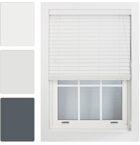 FURNISHED Window Venetian Blinds Faux Wood Venetian Blind 50mm Made to Measure, White Up To 45W x 150H cm