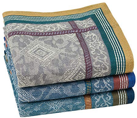 HOULIFE 3/6 Stücke Herren 100% Baumwolle Weich Stoff Taschentücher Einstecktuch mit Jacquard-Muster, 16.73x16.73’’/42.5x42.5cm
