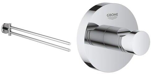 GROHE Essentials | BADACCESSOIRES - Handtuchhalter | 2-ARMIG | 40371001 & Essentials Bad-Accessoires - Bademantelhaken (Material: Metall) chrom, 40364001
