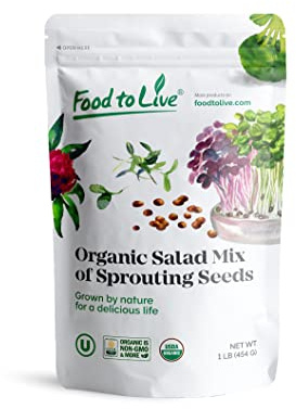 Food to Live Organic Salad Mix of Sprouting Seeds, 1 Pound – Non-GMO Broccoli, Radish, Clover, Alfalfa. Rich Germination Rate, Non-Irradiated, Kosher, Vegan Superfood, Bulk, Rich in Sulforaphane