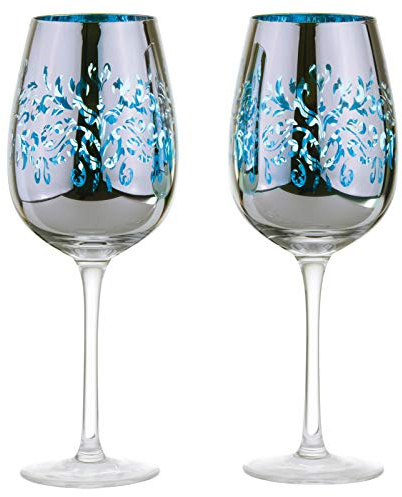 ARTLAND - Lot de 2 verres à vin en filigrane - Verres galvanisés bleus - Finition argent miroir - Coffret cadeau