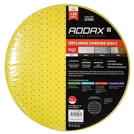 TIMCO Drylining Sanding Discs 120 Grit Yellow - 225mm