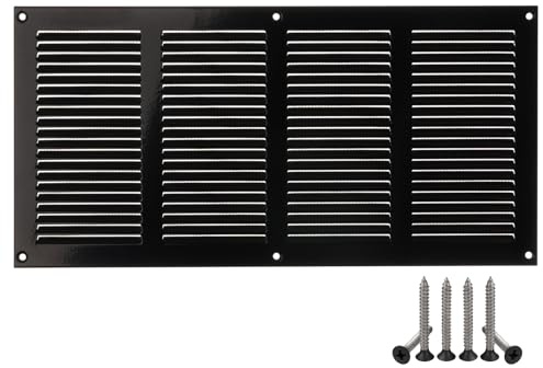400x200mm Metall Schwarz Lüftungsgitter mit Insektenschutz - Gitter für Belüftung - Abluftgitter