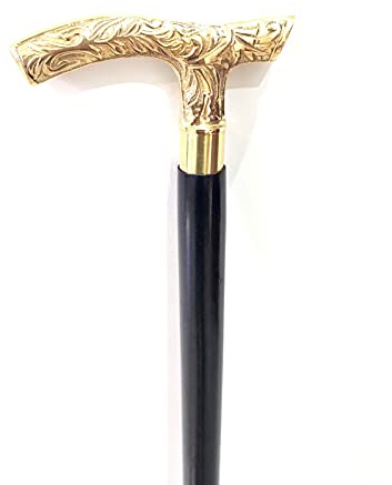 Gehstock aus massivem Messing, mit goldenem Griff, faltbar, Vintage-Stil, Hartholz, Derby-Gehstock, Blumenmotiv, Geschenk