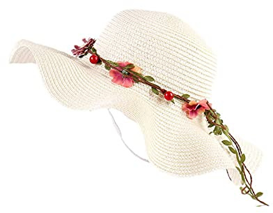 Anawakia Frauen Sonnenhüte Strand Kappe Cap Girlande Strohhut Wide Brim Strohhut Sommerhut
