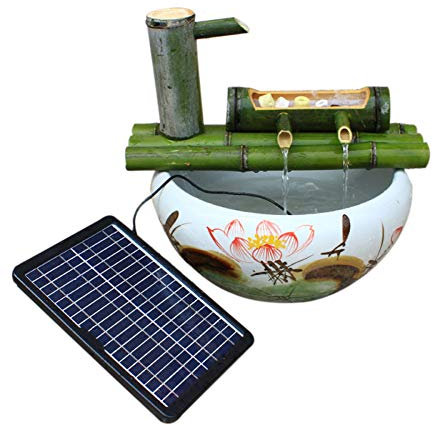Fontaine à Eau de Jardin en Bambou avec Pompe Solaire (Length 35cm)