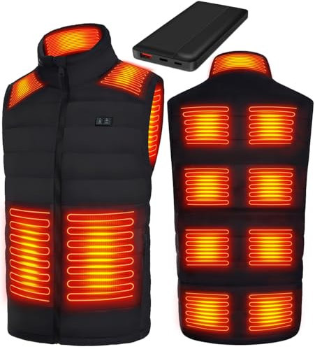 Cubovie Beheizbare Weste, beheizbare weste herren mit 15000mAh akku, heizweste mit 13 Heizzone, 3 Einstellbar Temperatur, Wärmeweste Winter Regenjacke Kleidung mit Akku (Tiefschwarz,L)